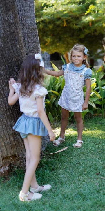 Conjunto niña vestir camisa estampada letras y culetín azul empolvado Marena Moda Infantil [2]