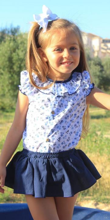 Conjunto niña camisa estampada y culetín volante Marena Moda Infantil Colección Europa