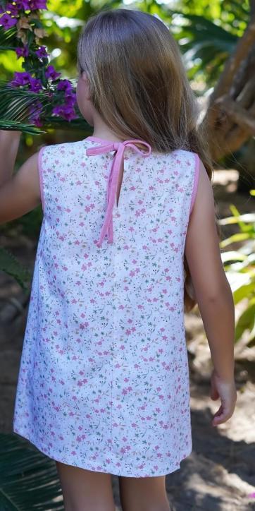 Vestido niña evase estampada flores rosa empolvado Marena Moda Infantil [3]