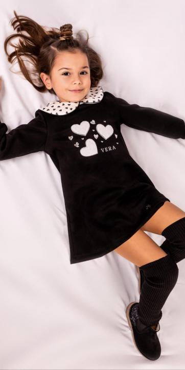 Vestido niña negro de ante con corazones estampados Vera Moda Infantil [1]