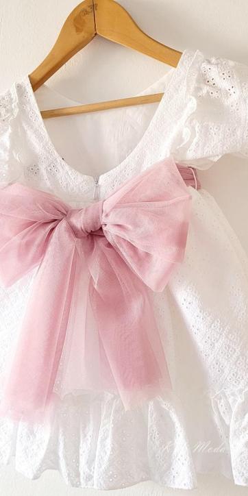 Vestido ceremonia niña blanco bordado con fajín tul rosa lila Nekenia 2521802 Personalizable [2]