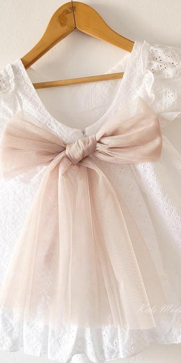 Vestido ceremonia niña blanco bordado con fajín tul camel Nekenia 2521802 Personalizable [1]