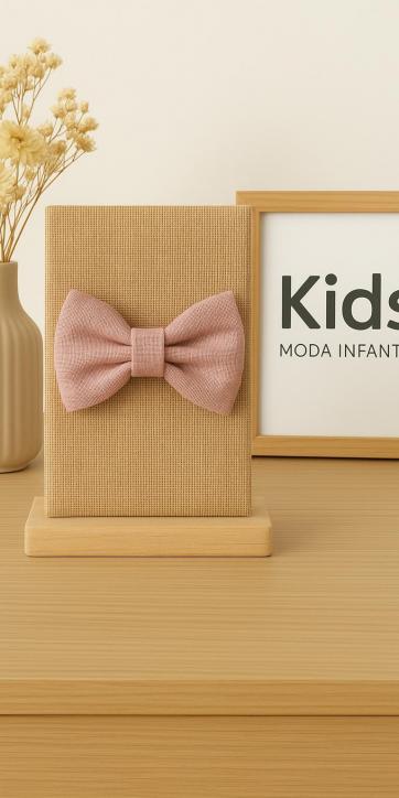 Pajarita niño lino rosa empolvado