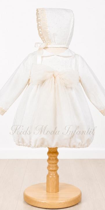 Pelele Bautizo Bebé de Lino Encanto Natural – Manga Larga con Capota y Lazo Beige [0]