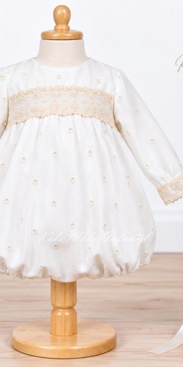 Pelele de Bautizo Bebé Jacquard de Topos con Capota y Blonda Beige – Manga Larga | Fabricación Española [0]