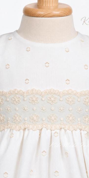 Pelele de Bautizo Bebé Jacquard de Topos con Blonda Verde, Capota y Manga Larga | Fabricación Española [2]