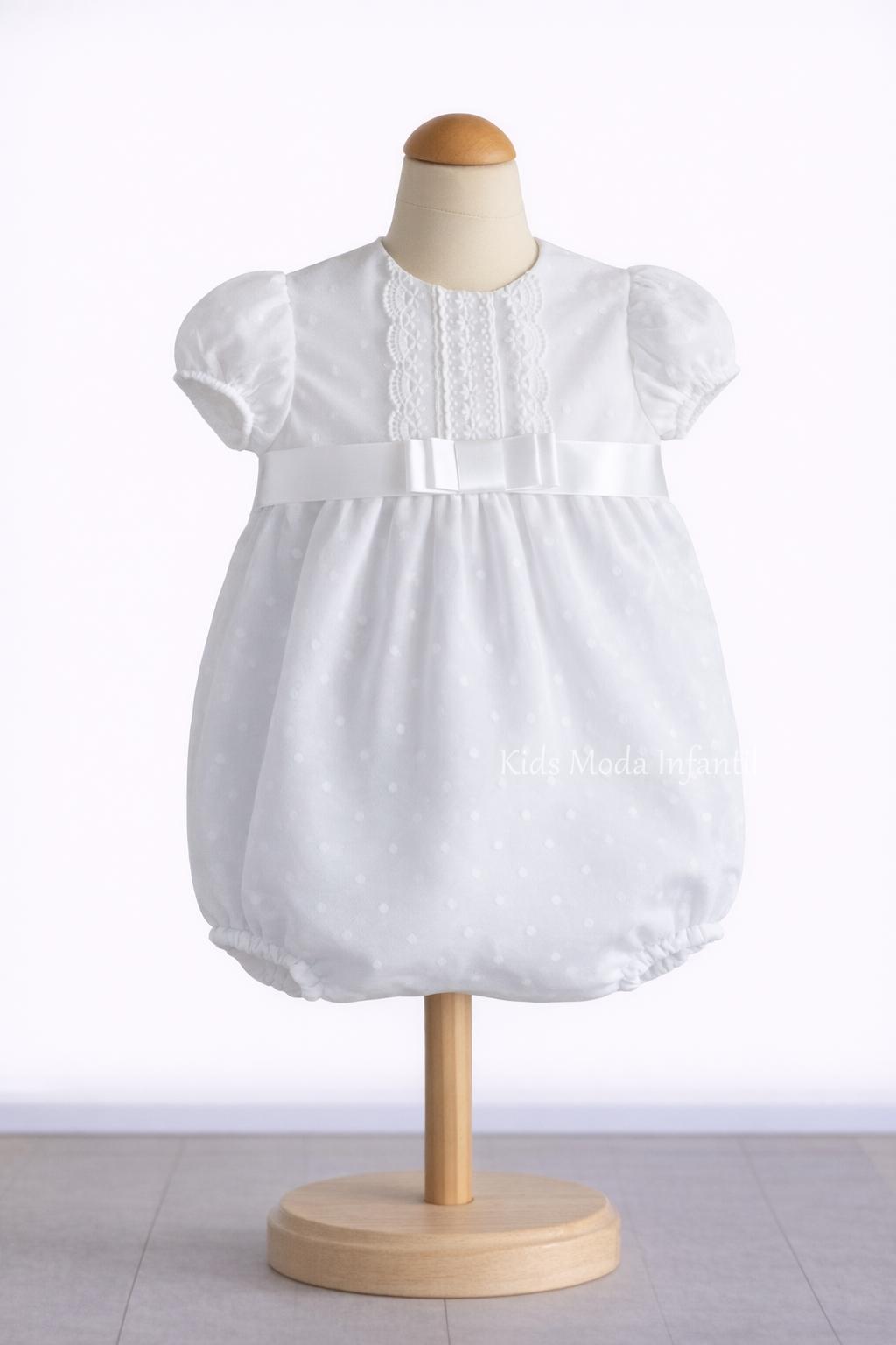Pelele Bautizo Bebé Tul Blanco Manga Corta con Lazo Blanco – Familia 2