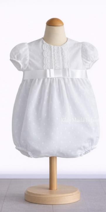 Pelele Bautizo Bebé Tul Blanco Manga Corta con Lazo Blanco – Familia 2 [0]