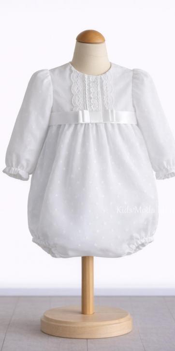 Pelele Bautizo Bebé Tul Blanco con Lazo Blanco – Manga Larga | Familia 2 [0]