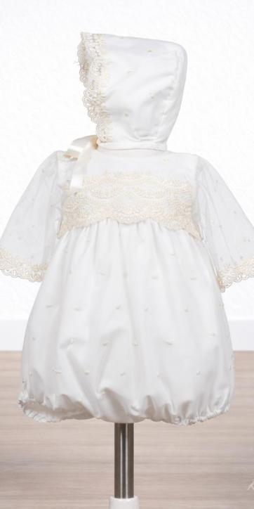 Pelele bautizo bebe Tul Blonda 2 Piezas con Capota