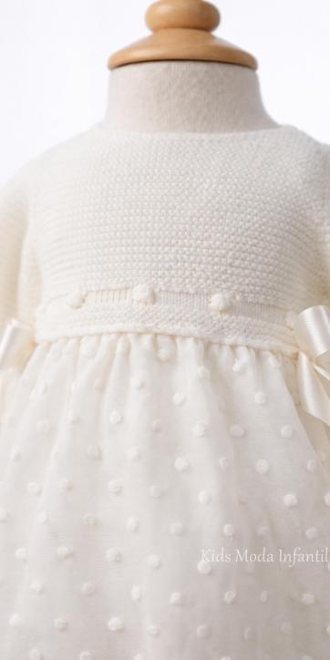 Pelele de Bautizo para Bebé en Tul Bordado con Cuerpo de Punto Beige – Fabricación Española [1]