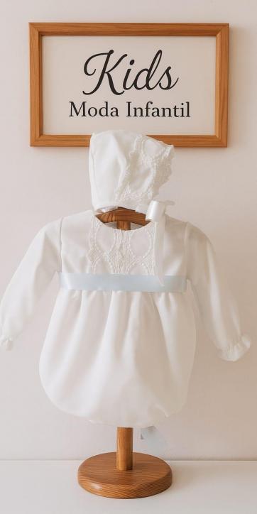 Pelele de Bautizo Blanco en Gasa con Cinta Azul – Eva Martínez Artesanía familia 6 [0]