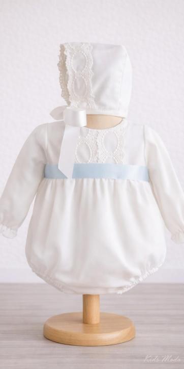 Pelele de Bautizo Blanco en Gasa con Cinta Azul – Eva Martínez Artesanía familia 6