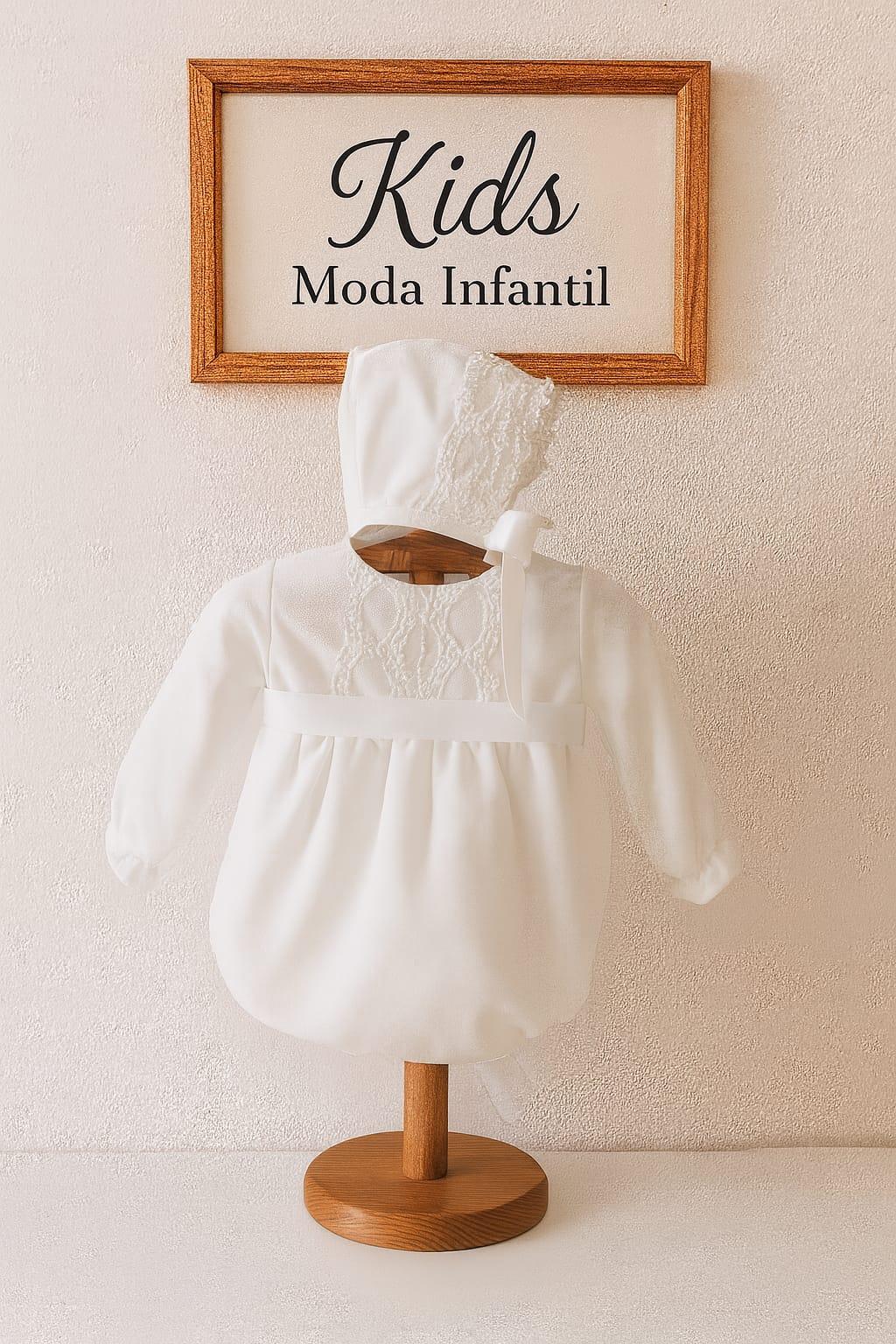 Pelele de Bautizo Blanco en Gasa con Cinta Blanca – Eva Martínez Artesanía familia 6