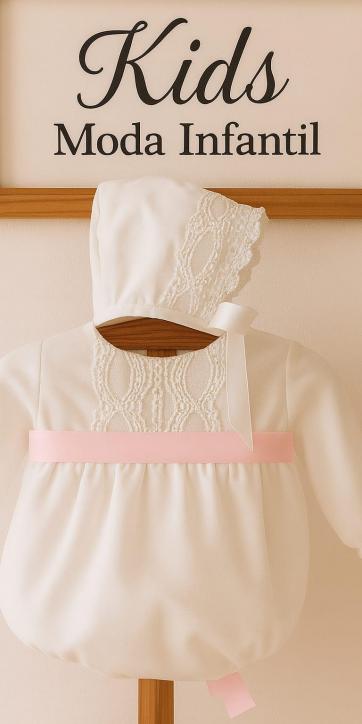 Pelele de Bautizo Blanco en Gasa con Cinta Rosa Bebé – Eva Martínez Artesanía familia 6 [1]