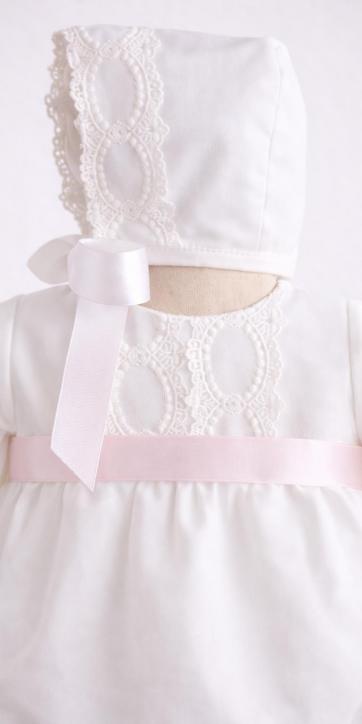 Pelele de Bautizo Blanco en Gasa con Cinta Rosa Bebé – Eva Martínez Artesanía familia 6 [1]