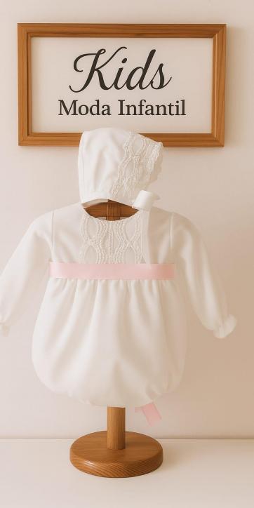 Pelele de Bautizo Blanco en Gasa con Cinta Rosa Bebé – Eva Martínez Artesanía familia 6 [0]