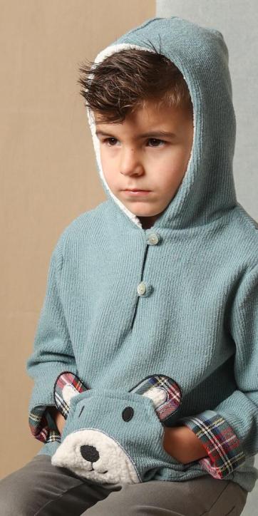 Sudadera niño punto turquesa con bolsillo canguro de basmartí
