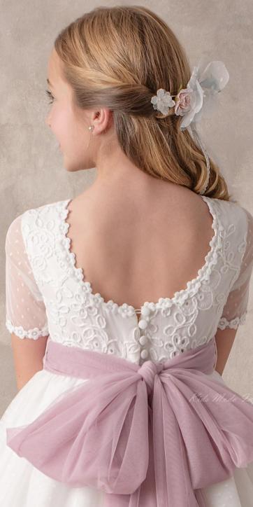 Vestido Comunión Nekenia 2621813 rosa empolvado tul blanco roto – Kids Moda Infantil [5]