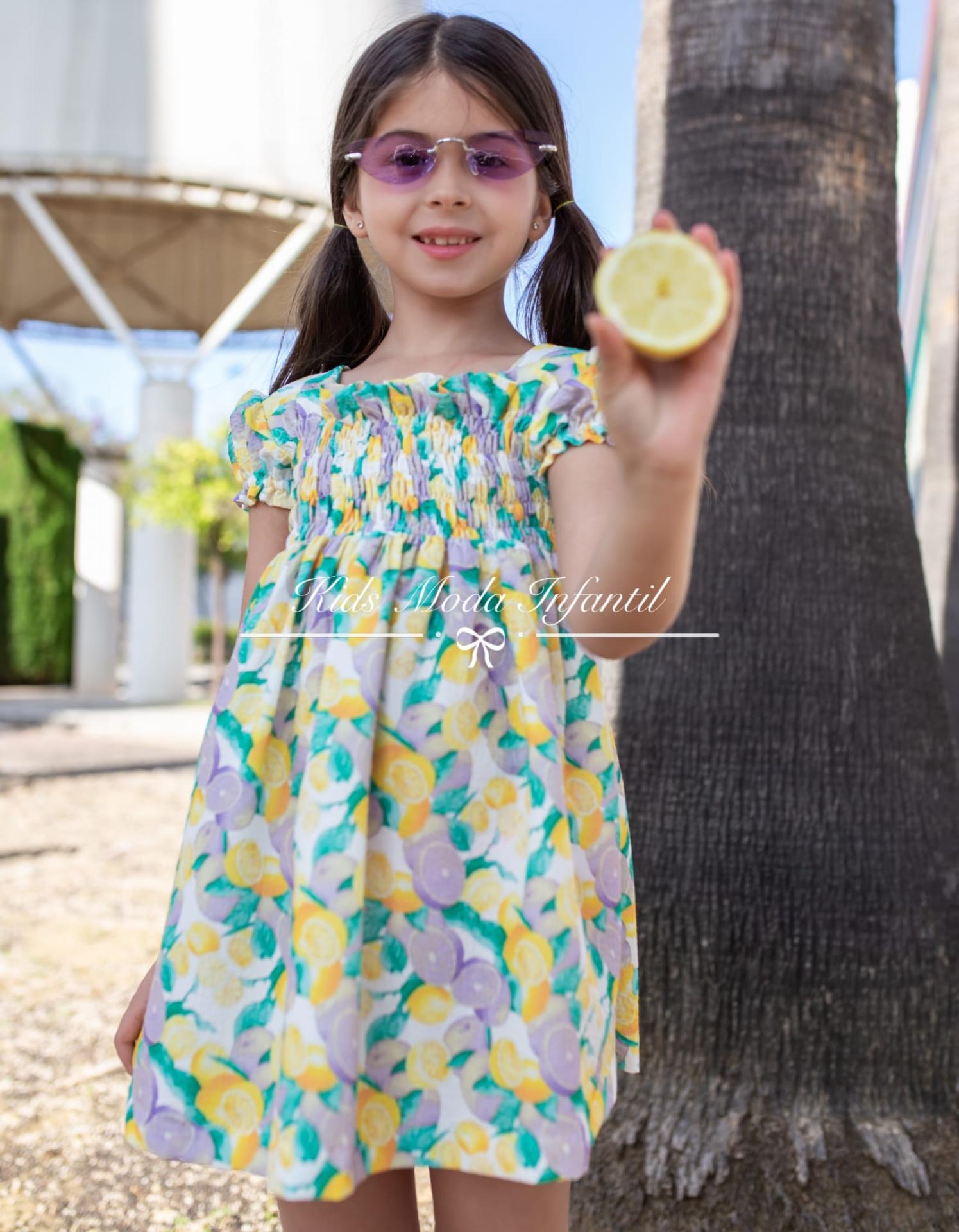 Vestido niña estampado limones manga farol Vera Moda Infantil