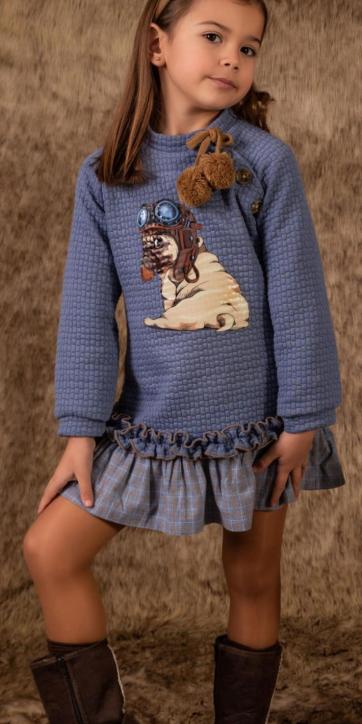 Vestido niña punto con perro y pompones Vera Moda Infantil colección Rocky [1]