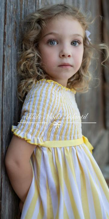 Vestido bebe rayas amarilla y blancas engomado Vera Moda Infantil