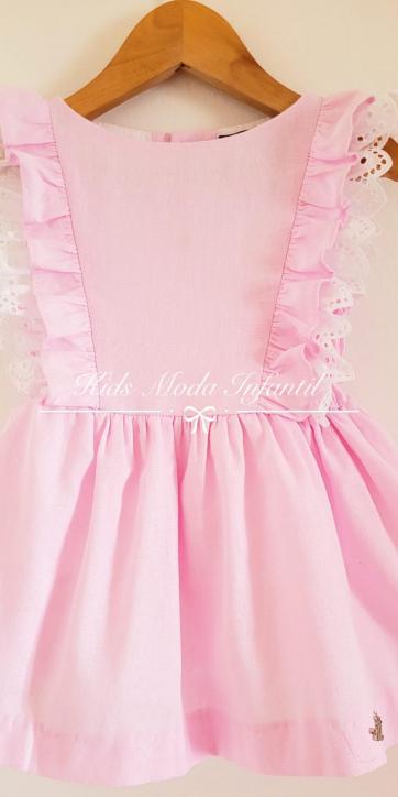 Vestido de niña lino rosa volantes laterales Nekenia [3]
