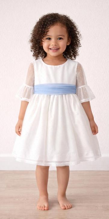 Vestido ceremonia bebe tul topo con fajín azul Coco Acqua Ceremonia 60443