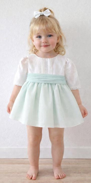 Vestido ceremonia bebe media manga de lino y tul verde agua Coco Acqua Ceremonia 60428