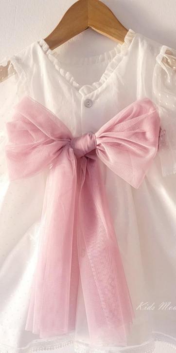Vestido ceremonia bebe tul topo con fajín rosa lila Coco Acqua Ceremonia 60443 [1]