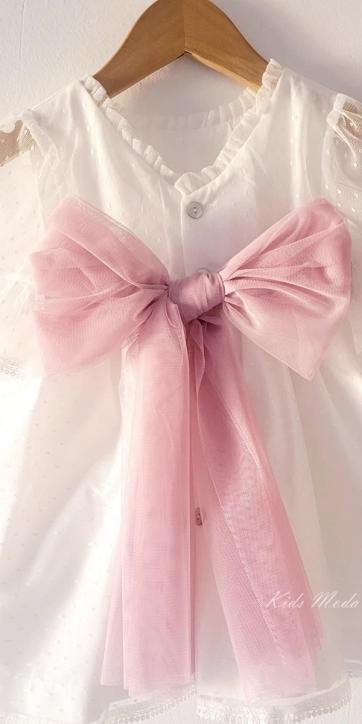 Vestido ceremonia bebe tul topo con fajín rosa lila Coco Acqua Ceremonia 60443 [6]