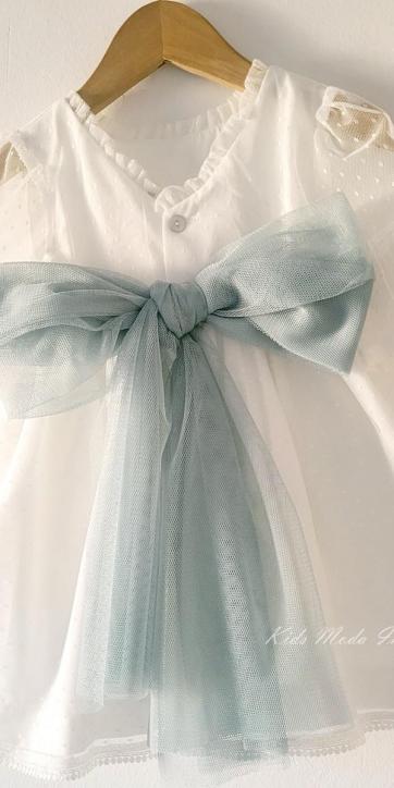 Vestido ceremonia bebe tul topo con fajín verde empolvado Coco Acqua Ceremonia 60443 [3]