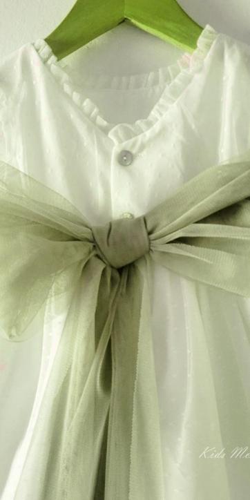 Vestido ceremonia bebe tul topo con fajín verde oliva Coco Acqua Ceremonia 60443 [3]