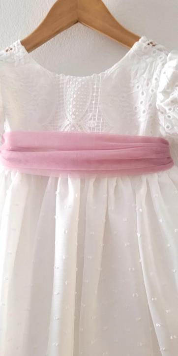 Vestido ceremonia niña blanco con fajín rosa lila Eva Martínez Artesanía 38911CBG [4]