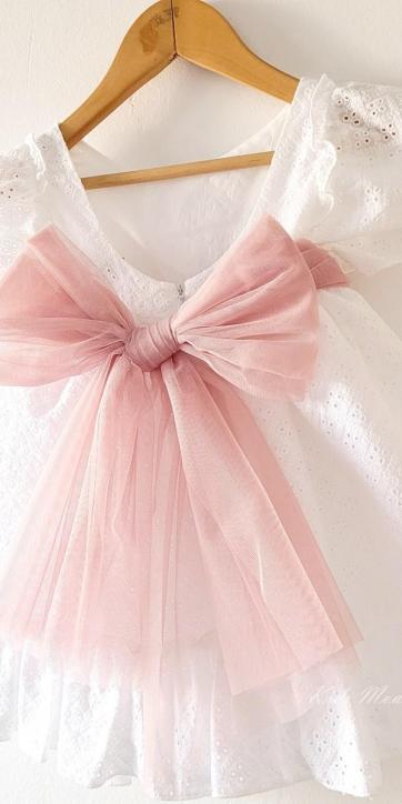 Vestido ceremonia niña blanco bordado con fajín tul rosa empolvado Nekenia 2521802 Personalizable [2]
