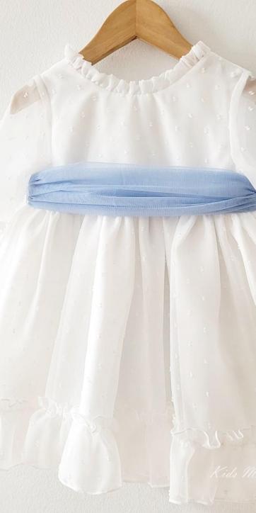 Vestido ceremonia niña plumeti cristal con fajín azul Eva Martínez Artesanía 32111 [4]