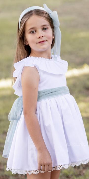 Vestido ceremonia niña blanco con fajín camel de Eva Martínez Artesanía 38312CBG [6]