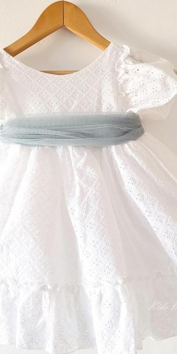 Vestido ceremonia niña blanco bordado con fajín tul verde empolvado Nekenia 2521802 Personalizable [4]