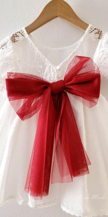 Vestido ceremonia niña blanco con fajín burdeos Eva Martínez Artesanía 38911CBG [2]