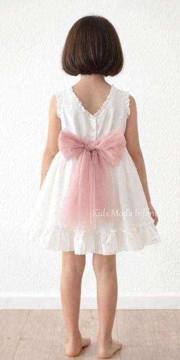 Vestido ceremonia niña plumeti cristal con fajín tul rosa empolvado Eva Martínez Artesanía [2]