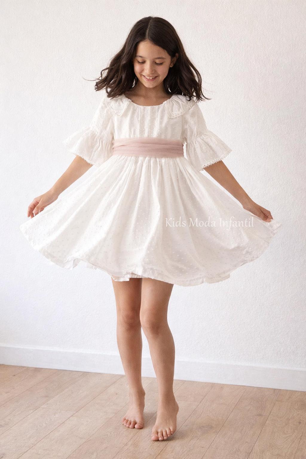 Vestido ceremonia niña media manga plumeti y tul camel Coco Acqua Ceremonia 60433