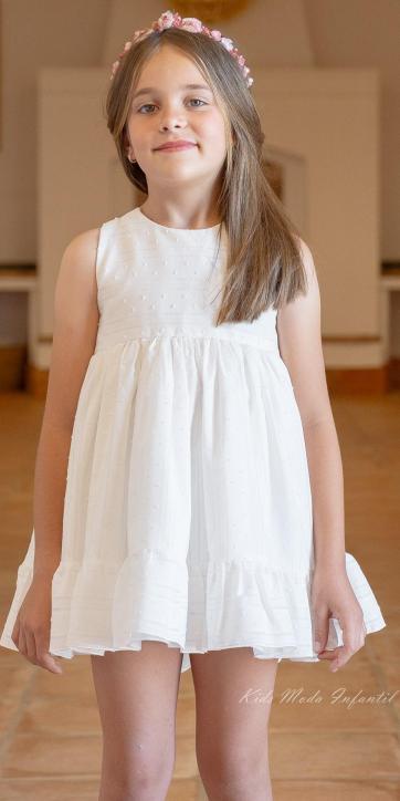 Vestido Ceremonia y Arras Niña Espalda Cruzada Tul Rosa Fuerte – Eva Martínez Artesanía Familia 6 [1]