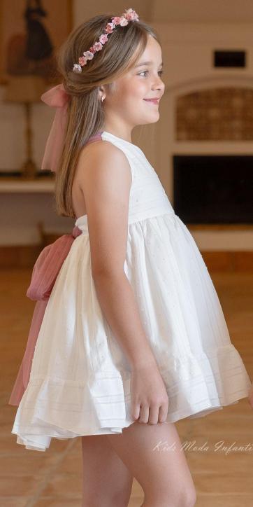 Corona de Flores Ceremonia y Arras Niña Rosa Empolvado y Rosa Fuerte con Tul – Eva Martínez Artesanía | Familia 6 [1]