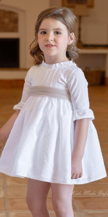 Vestido Ceremonia Niña Plumeti Blanco Tul Camel – Familia 7 Eva Martínez Artesanía