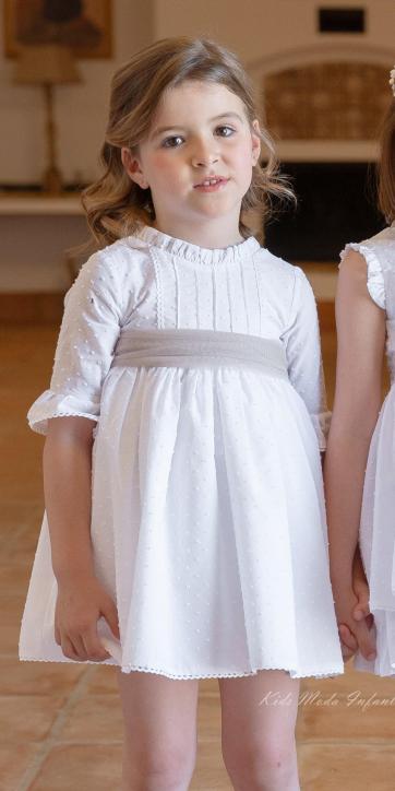 Vestido Ceremonia Niña Plumeti Blanco Tul Camel – Familia 7 Eva Martínez Artesanía [4]