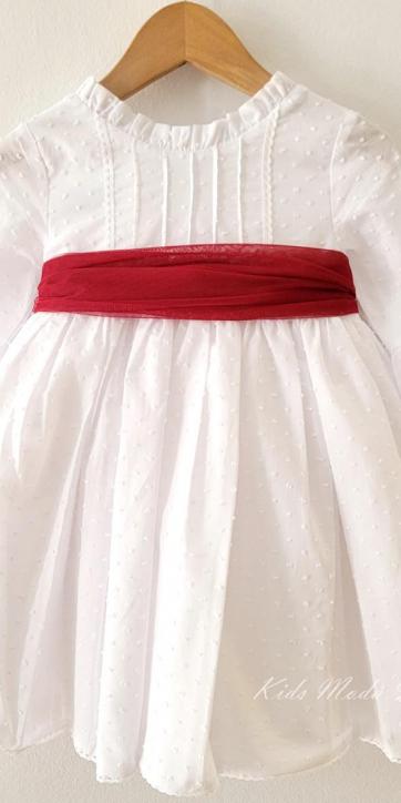 Vestido Ceremonia y Arras Niña Plumeti Blanco Tul Burdeos – Familia 7 | Eva Martínez Artesanía [1]