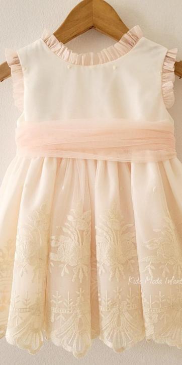 Vestido Ceremonia Arras para Niña en Tul Beige y Melocotón – Kids Moda Infantil [1]