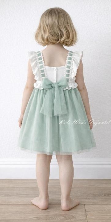 Vestido Niña Ceremonia y Arras Tul Verde Agua Empolvado con Volantes – Fabricación Española | Kids Moda Infantil [2]