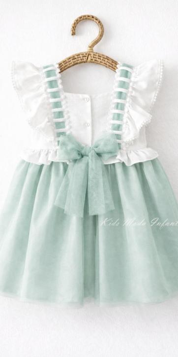 Vestido Niña Ceremonia y Arras Tul Verde Agua Empolvado con Volantes – Fabricación Española | Kids Moda Infantil [3]