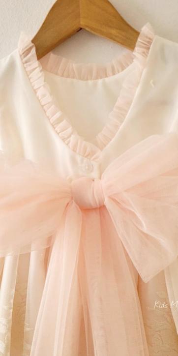Vestido Ceremonia Arras para Niña en Tul Beige y Melocotón – Kids Moda Infantil [5]